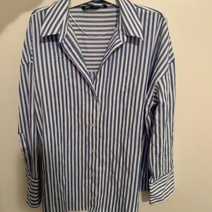 Zara Blue and White Striped Shirt